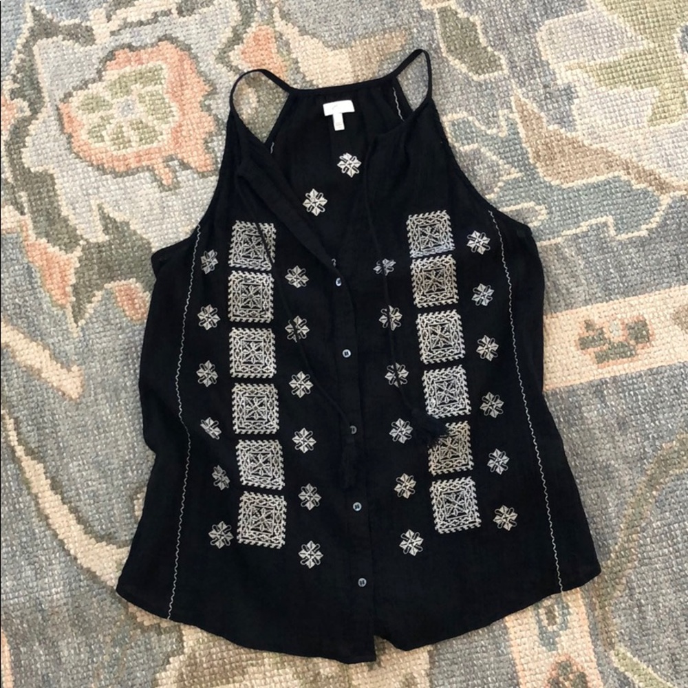 Joie Black Embroidered Tank
